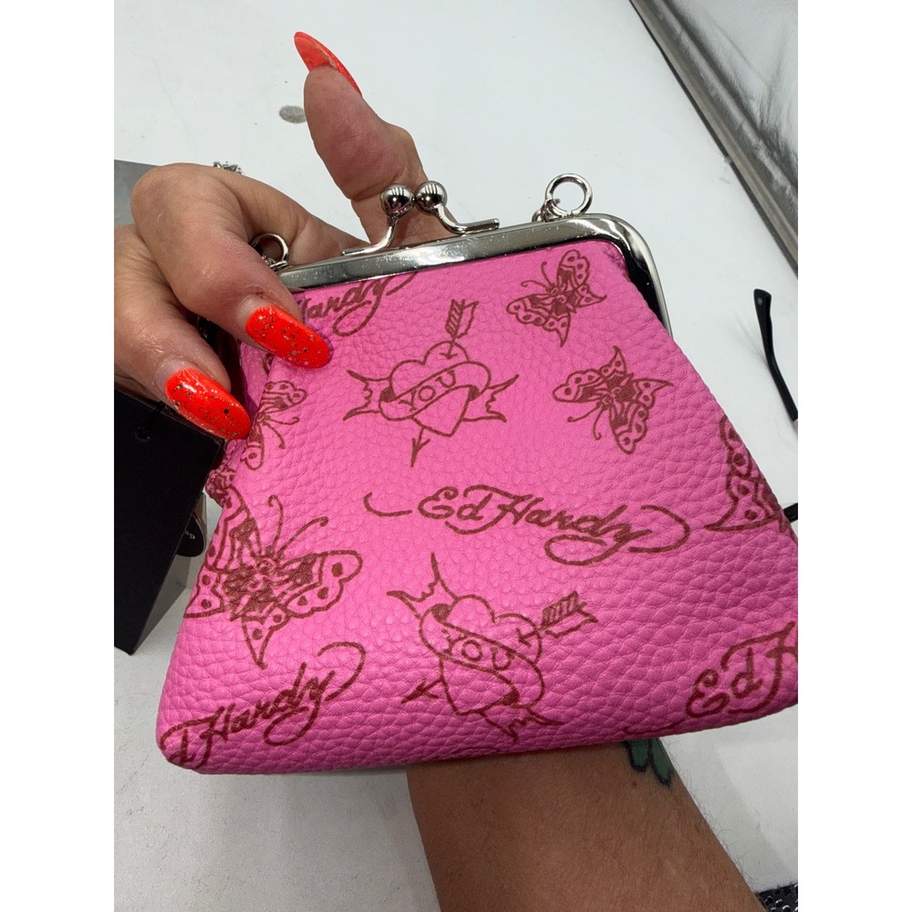 Ed Hardy Pink Tiger Tattoo Kiss Lock Coin Purse Chain Strap EHW11705N-42-PKR NEW - Picture 7 of 7